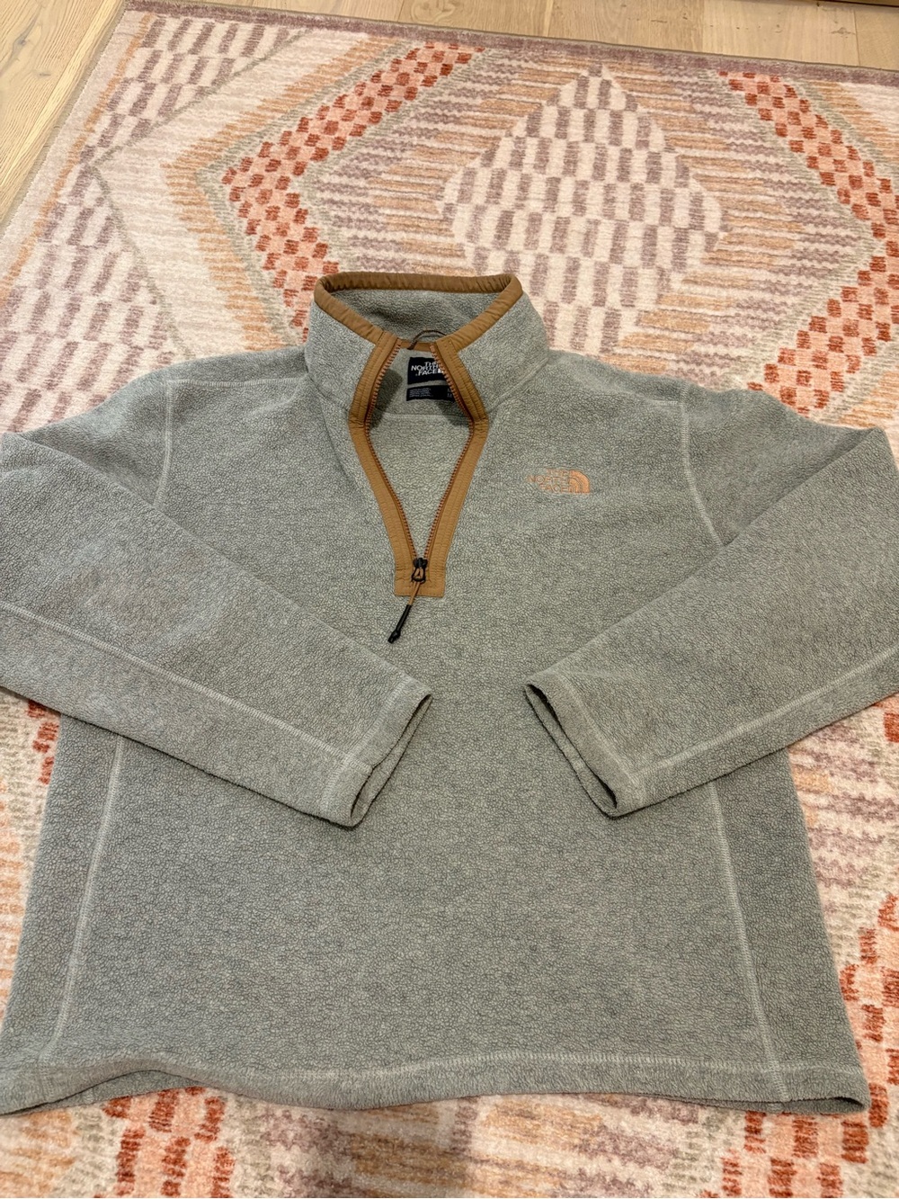 The North Face Men’s Gray Zip-Neck Fleece with Tan Trim